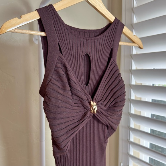 Commense Dark Brown Ribbed Cut Out Bodycon Midi Dress NWT Small - Picture 7 of 11
